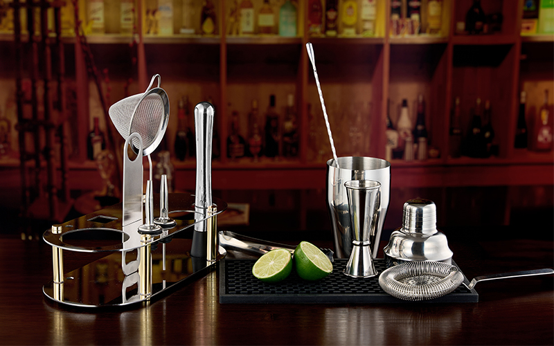 10 Biċċiet Stainless Steel Cocktail Set Bi Stand Rettangolu Arrotondat 5