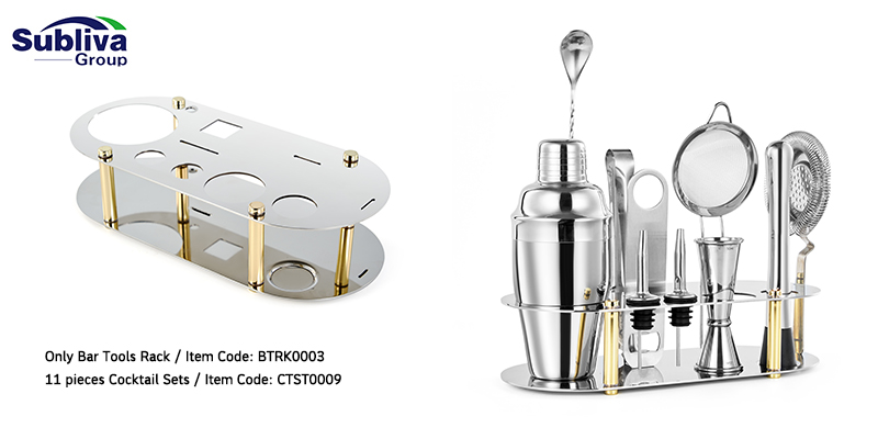 11 Zvimedu Stainless Simbi Cocktail Set With Rounded Rectangle Stand