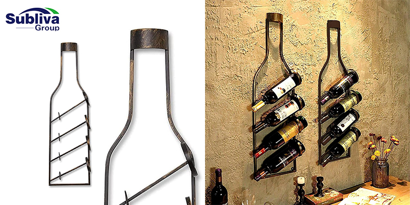 Wall Mounted Bottle Shape Wine Rack - 4 flessen