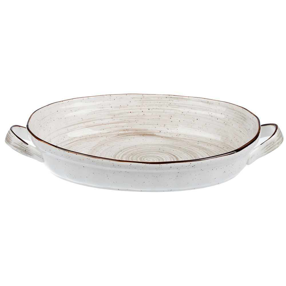 Faded Tree Rings Eared Oval Dish 37cm×23.4cm - Brown