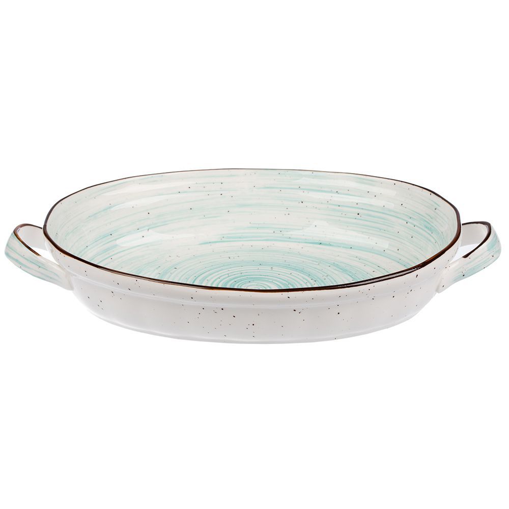 Faded Tree Rings Eared Oval Dish 37cm×23.4cm - Turquoise