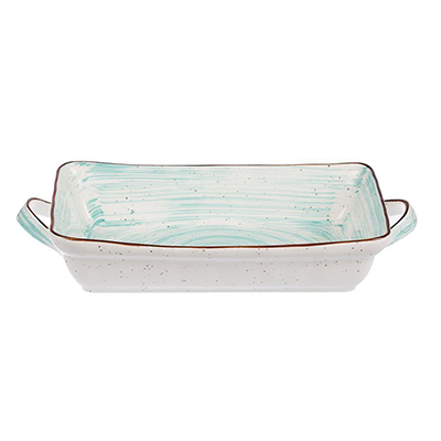 Faded Tree Rings Eared Rectangular Dish 35.5cm×19cm - Turquoise