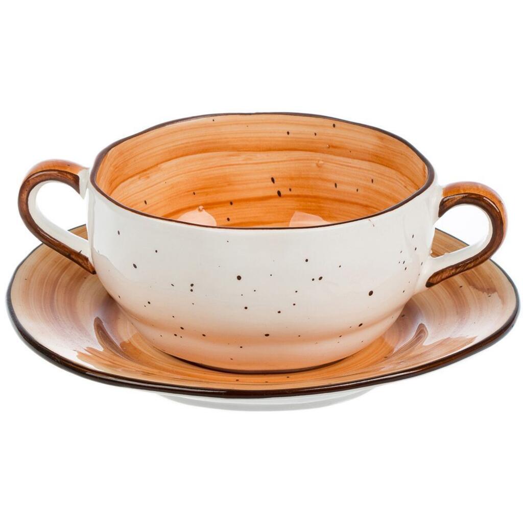 Tree Rings Handled Soup Cup With Saucer 280ml - Orange