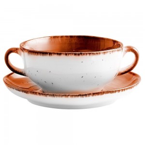 Tree Rings Handled Soup Cup With Saucer 300ml - Dark Orange